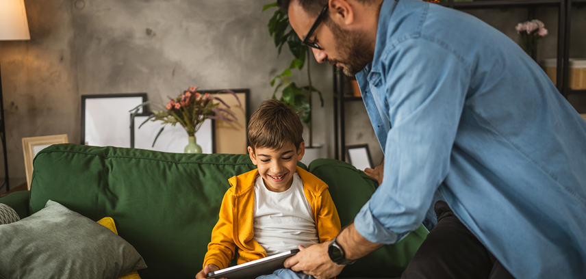 dad asking son to put device down and end screen time