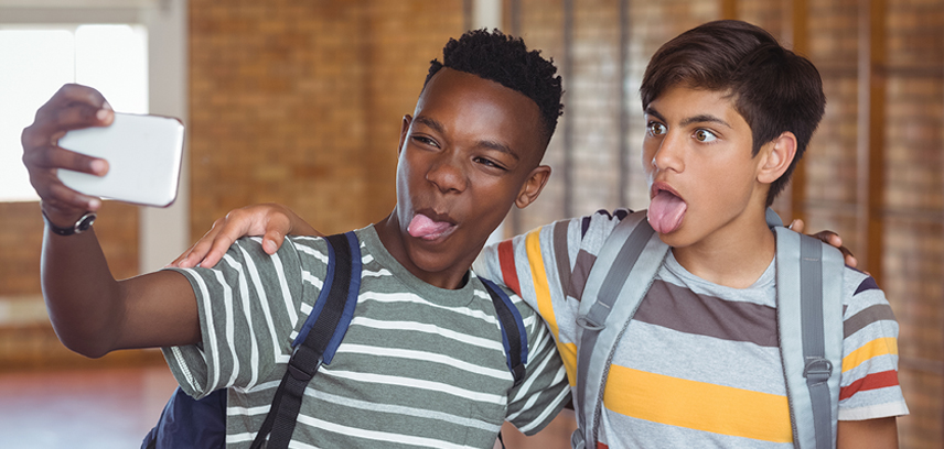 Kids having fun taking selfies