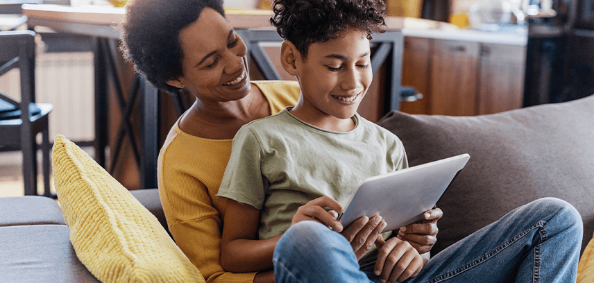 Mother and daughter using a tablet