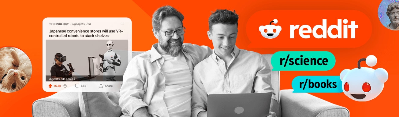Father and son using Reddit