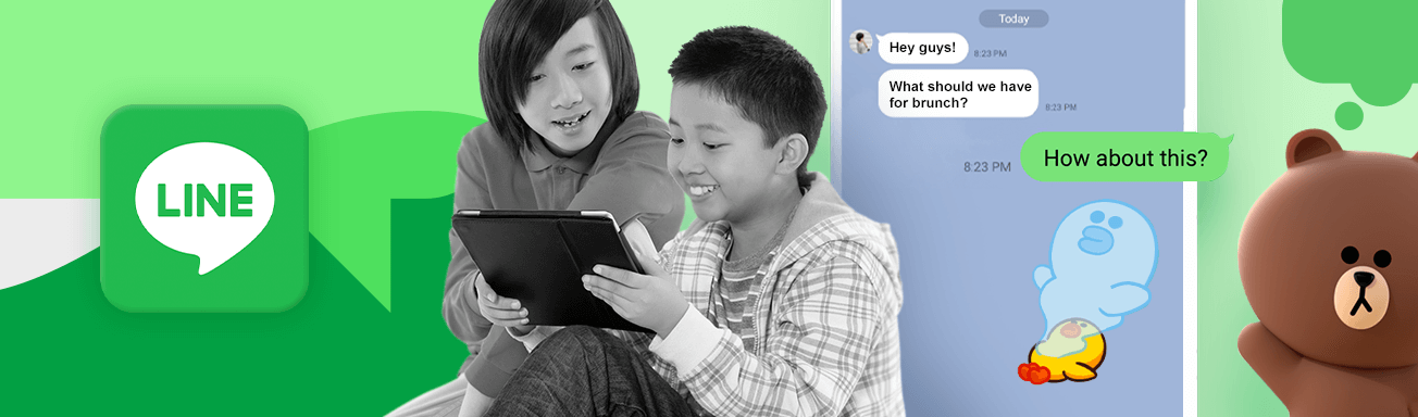 Two teenagers using Line app